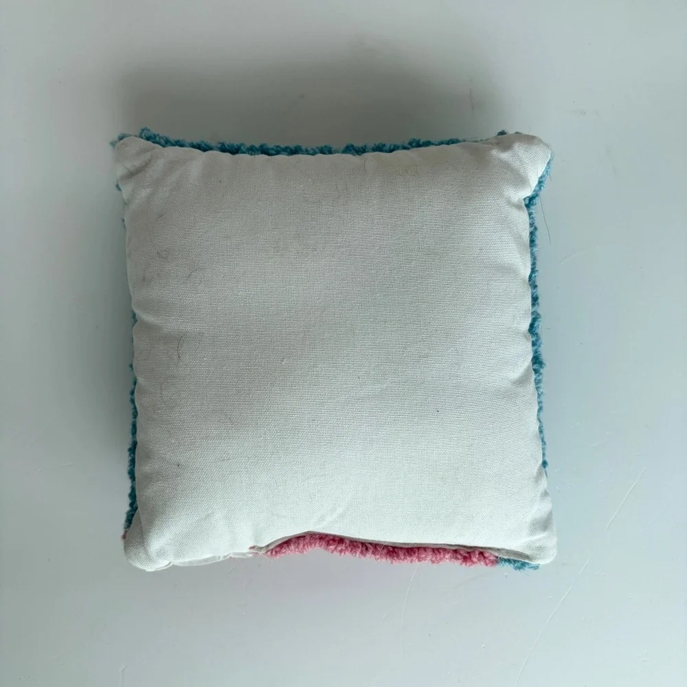 Handmade Punch Needle Flamingo Small Decorative Throw Pillow Pink Blue 7x7